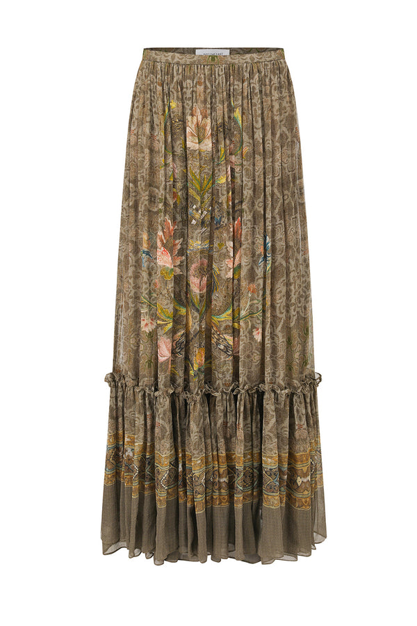 INTO THE EAST 25 Autumn and Winter Silk Print Lace Skirt ITE-E1DGAW154GR21SK-LV Green
